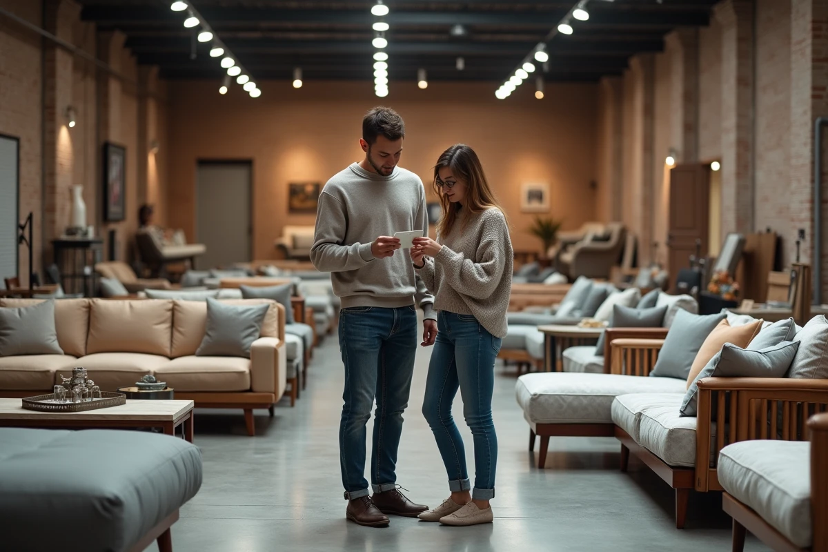 Jeune couple explorant un magasin de meubles d