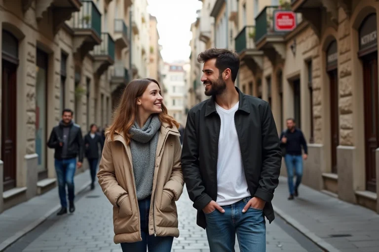 Jeune couple turc souriant dans les rues d'Istanbul