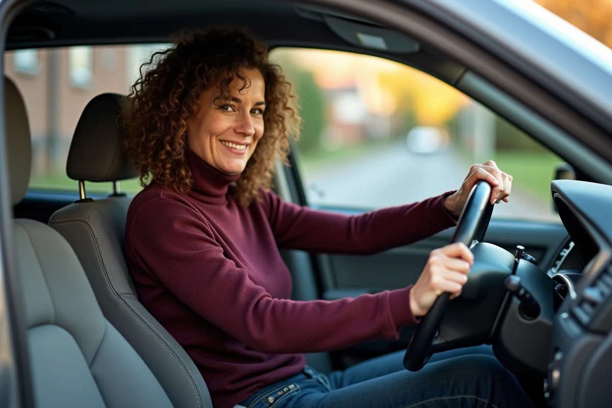 Femme assise au volant d'un break d'occasion lors d'un essai avant achat