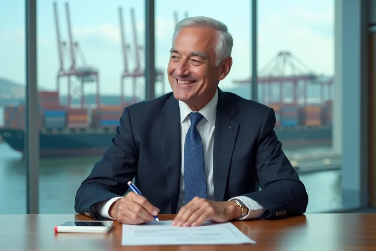 Homme d'affaires souriant dans son bureau moderne