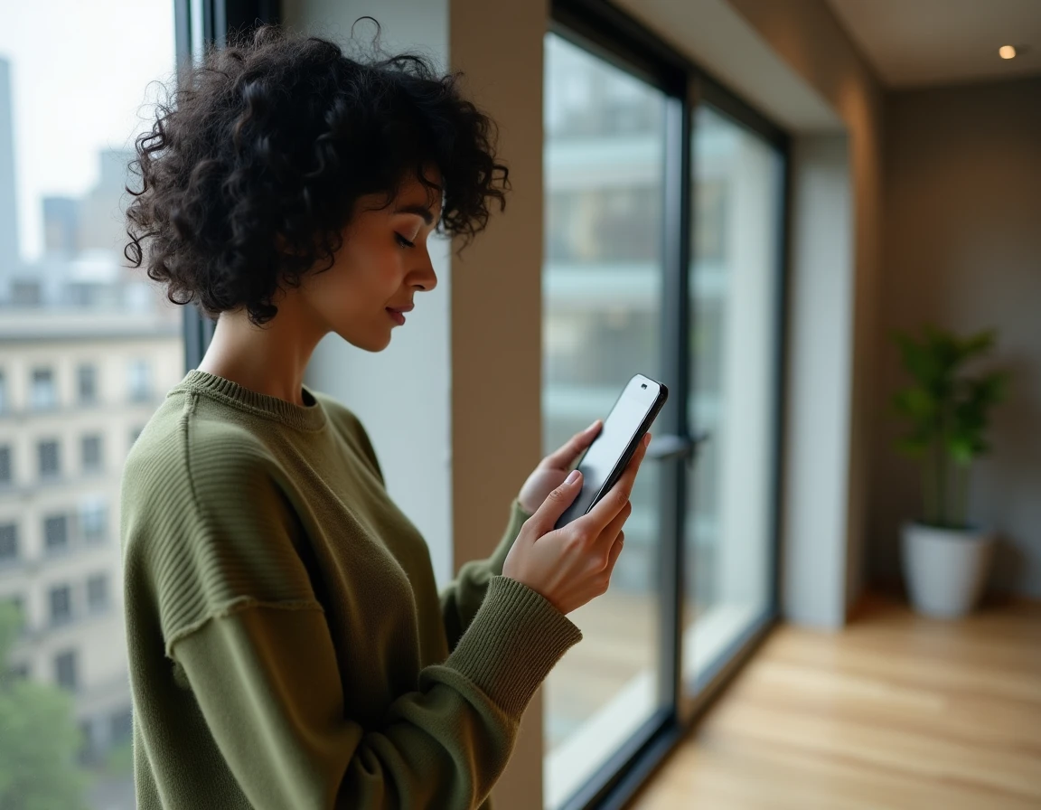 Jeune femme consultant la structure de navigation du site Autour de Chloé sur smartphone en milieu urbain